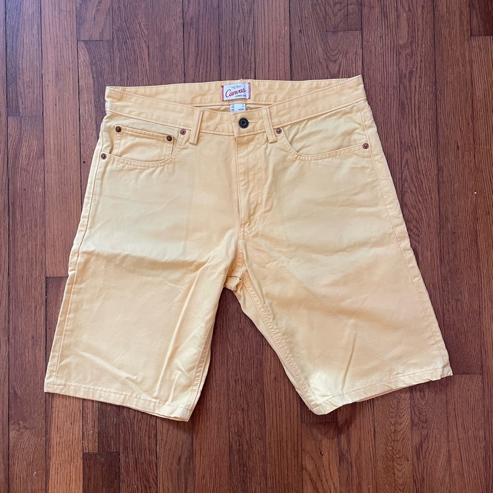 Men’s Lands’ End Canvas Chino Flat Front Shorts Soft Yellow - Size 31